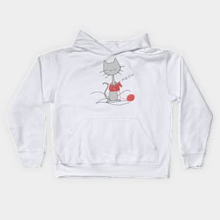 Grey Knitting Cat - White Kids Hoodie